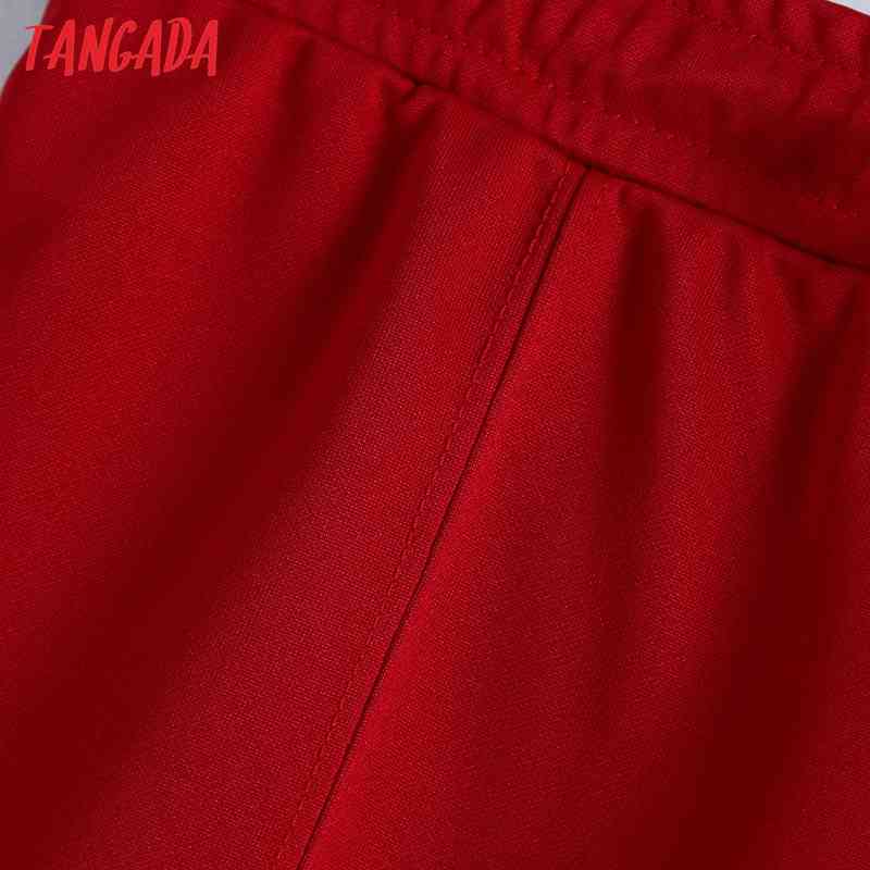 Women Fashion Red Shorts Vintage High Waist with Drawstring Female Short Pants Mujer BE505 210416