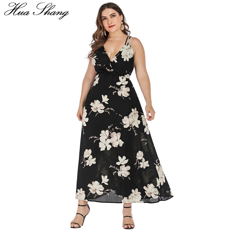 5XL 6XL 7XL Plus Size Summer Beach Dress Women V Neck Sleeveless Floral Boho Dresses String Cross Backless Sexy Maxi Long Dress 210409
