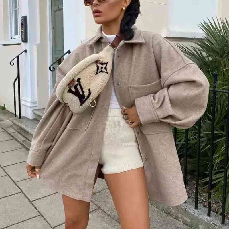 Vintage Women Camel Woolen Jackets Spring-Autumn Fashion Ladies Elegant Loose Long Coats Streetwear Girls Chic Outwear 210430