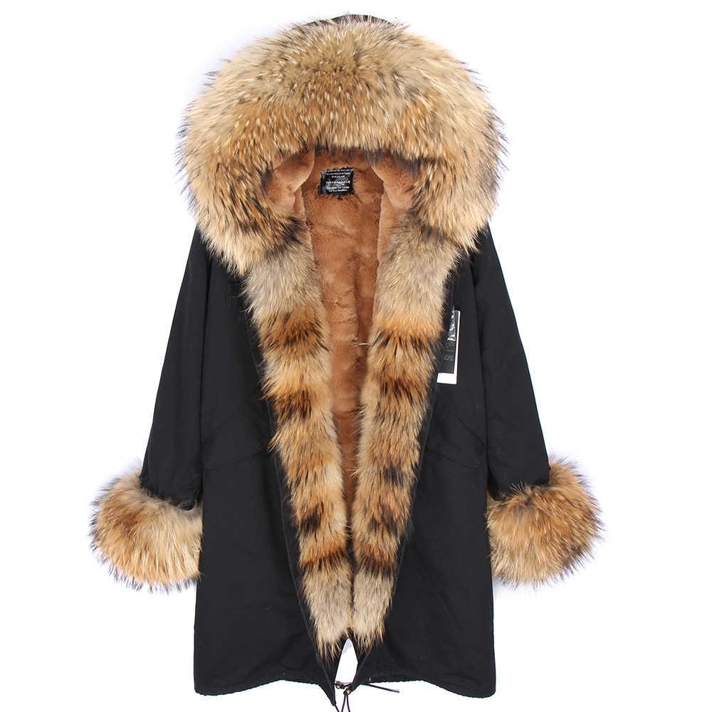 Winter , female long coat, warm long black waterproof park with movable natural fur 211019