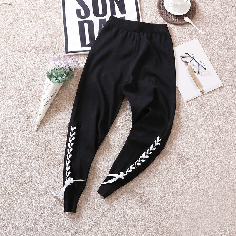 Nomikuma Autumn Knitted Harem Pants Korean Cross Bow Bandage Sweater Pants Causal Stretch High Waist Anke Trousers 6C792 210427