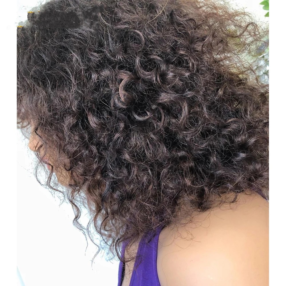Brown/Black Color Brazilian Short Curly Lace Front Wigs For Black Women Pre Plucked With Bangs Synthetic Bob Frontal Wig