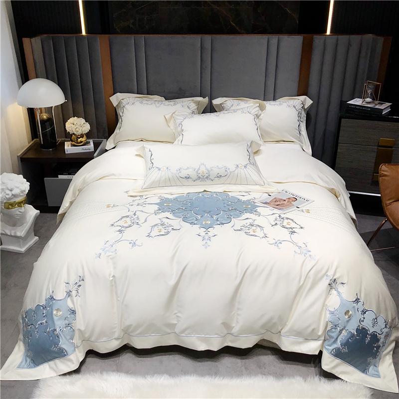 Duvet Cover Set Long Staple Cotton Embroidery Luxury Bedding King Queen Size 4pcs Comforter Bed Sheet 2Pillow Shams Sets