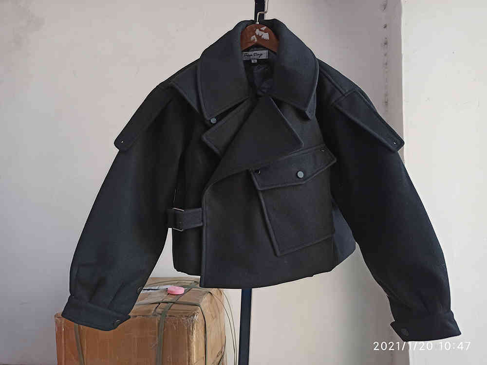 IEFB Men's Spring And Autumn punk hip hop short style woolen black jacket loose thickness oversized coat for male casual 9Y4652 210524