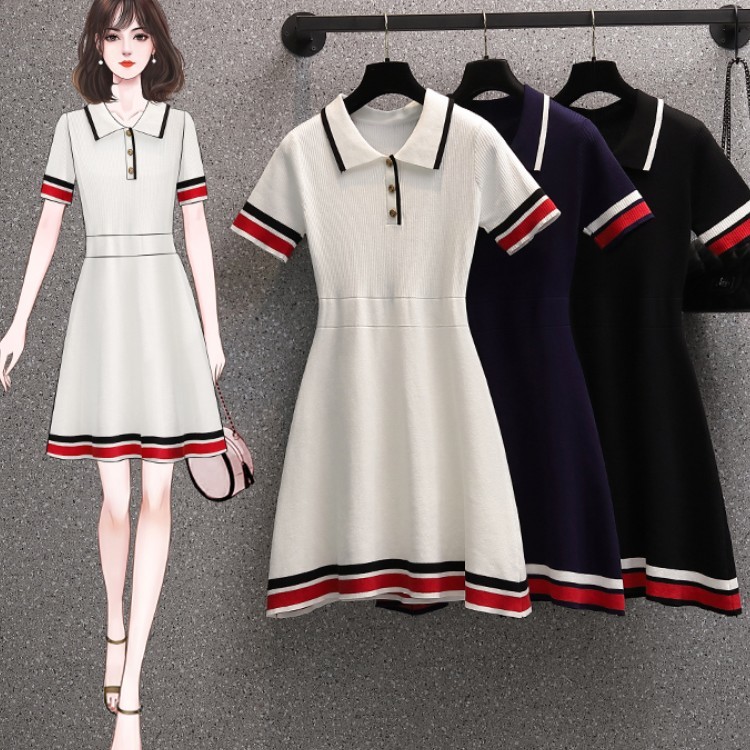 Fashion Women Contrast Striped Lapel Knitted Dresses Elegant Short Sleeve Casual Slim Dress Plus Size 210518, Photo color
Fashion Women Contrast Striped Lapel Knitted Dresses Elegant Short Sleeve Casual Slim Dress Plus Size 210518, Photo color