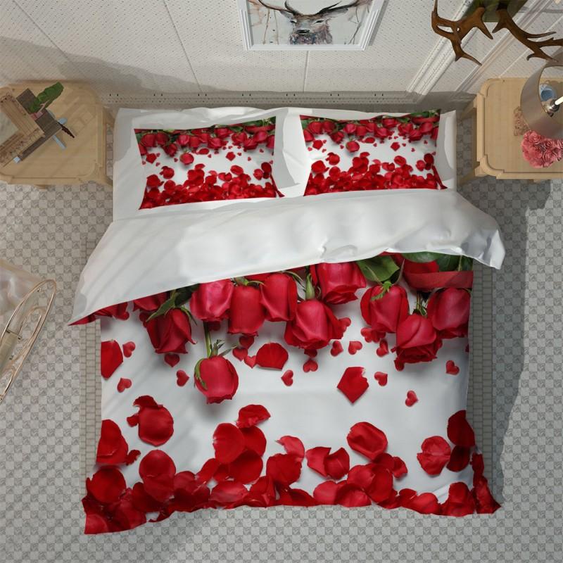 Fashion Romance Rose Petal Printing Bedding Home Textiles Single Bed Double Duvet Cover Pillow Case Sheet Boy Girl Set Sets