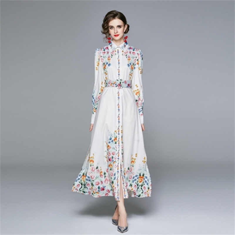 Summer Floral Print Dresses Women Turn Down Collar With Belt Single Breasted High Waist A Line Slim Dress 210603, Picture color
Summer Floral Print Dresses Women Turn Down Collar With Belt Single Breasted High Waist A Line Slim Dress 210603, Picture color
