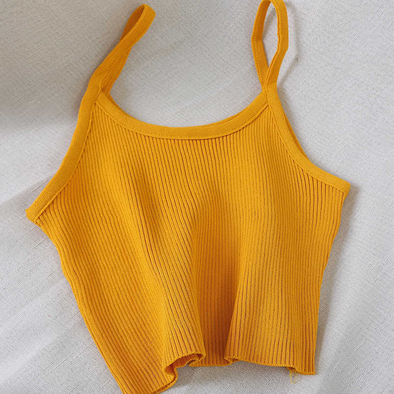 Women Tops Knitting Camisoles Female Solid Street ole Ladies With Straps Spaghetti Crop 210607