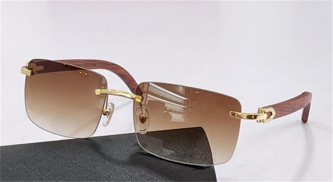 New fashion design sunglasses and optical eyewear 0228 square frameless wooden temples simple versatile style UV400 protective glasses