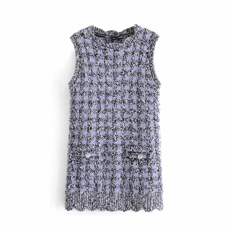 Vintage French Blue Plaid Sweater Dress Women Sleeveless Winter Mini Knitted Woman Slim Elegant es 210519
Vintage French Blue Plaid Sweater Dress Women Sleeveless Winter Mini Knitted Woman Slim Elegant es 210519