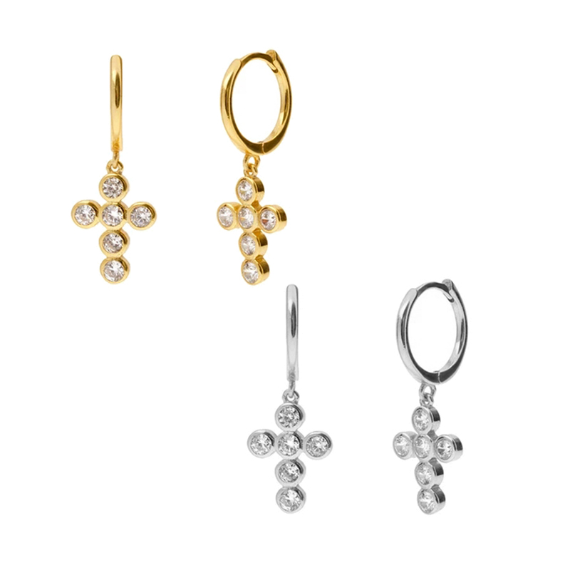 Pendant Charm Hoop Earrings Cross Band Crystal Zircon Sparkle Jewelry Gold Silver For Women Luxury Fashion Party Gift