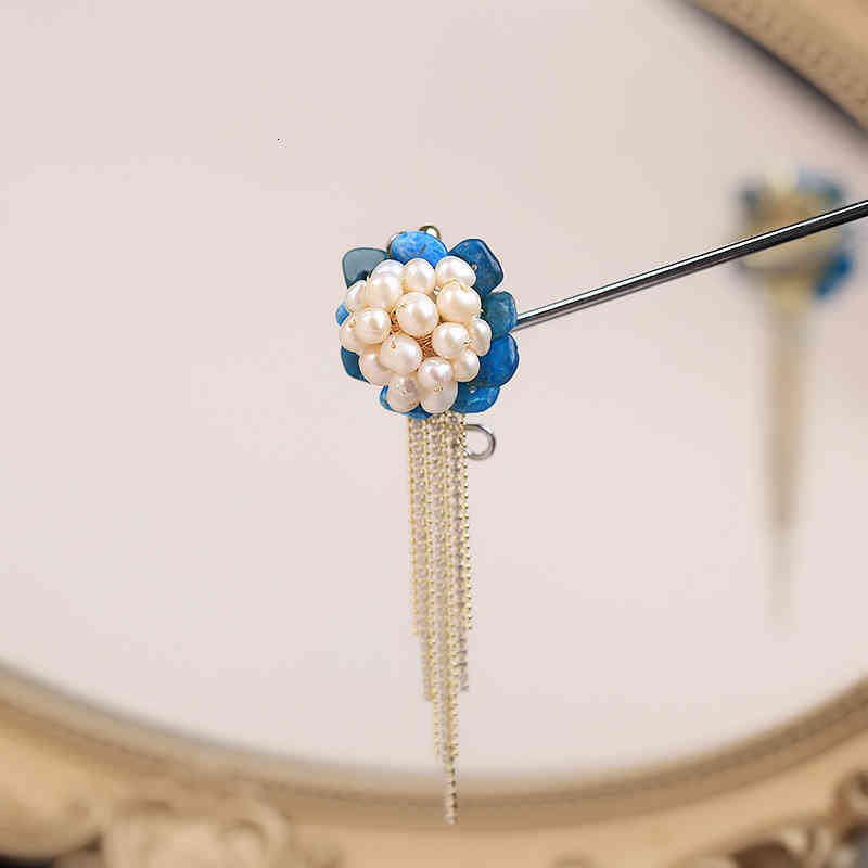 Rivd Handmade Jewelry Blue Xinghe Apatite Zircon Tassel Freshwater Pearl Brooch Dress 7203i