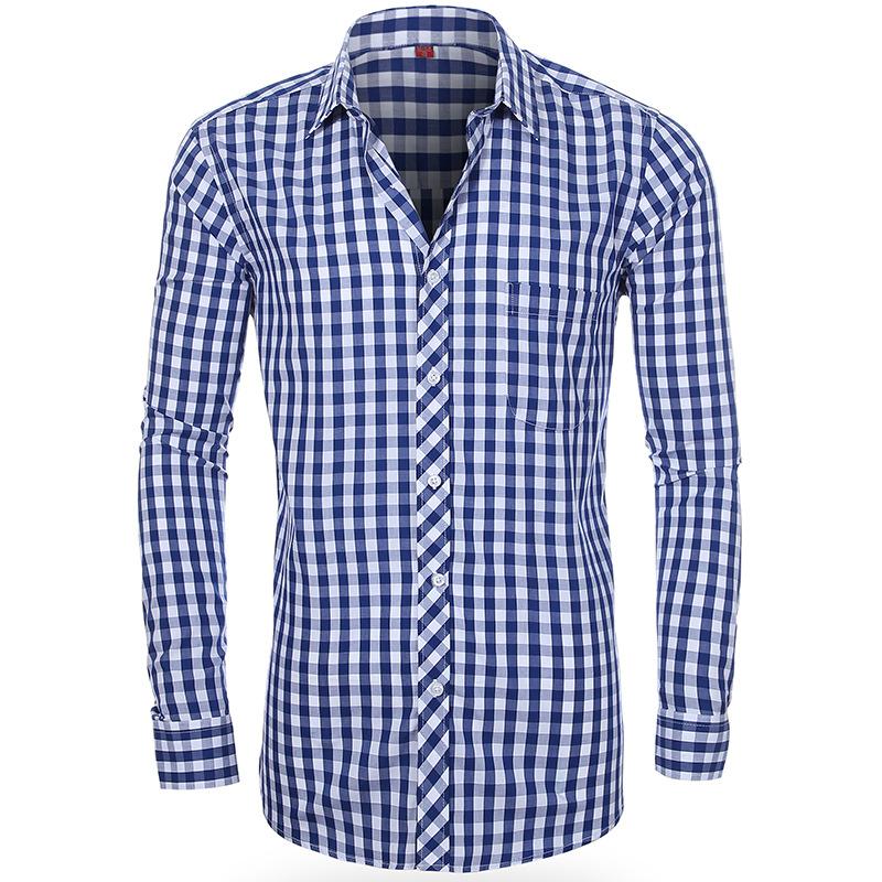 Men's Clothing Cotton Plaid Casual Shirt Button Up Turn-down Collar Single Breasted Regular Korean Clothes 38 44 Shirts