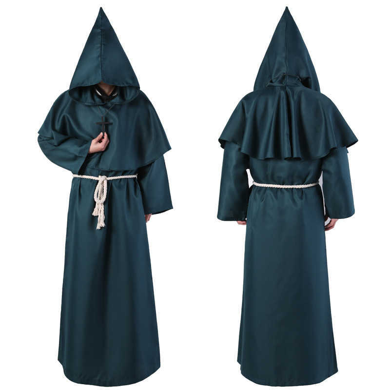 Wizard Costume Halloween Cosplay Medieval Monk Friar Robe Priest Ancient Clothing Christian Suit Y0913