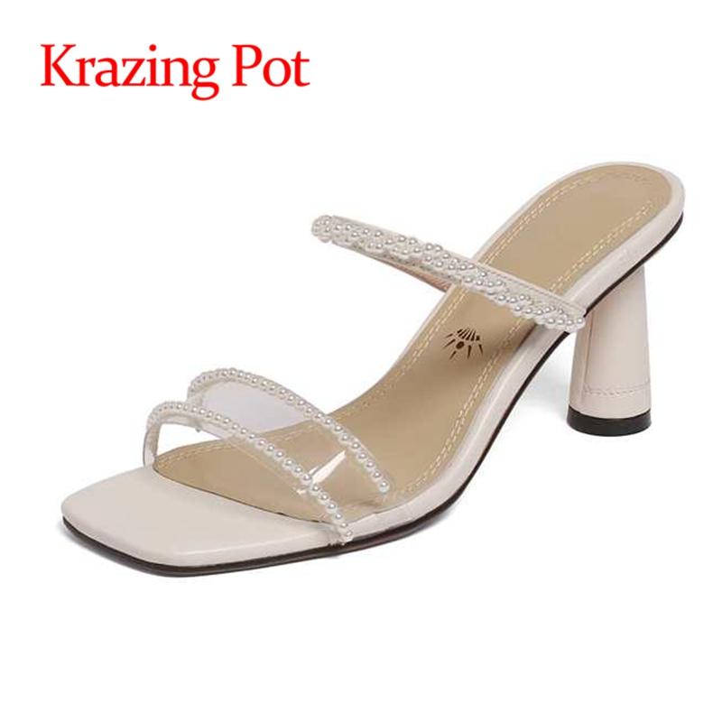 Krazing Pot Genuine Leather Square Toe High Heels Round Heel Shallow Fashion Pearl Fairly Slip On Women Sandals Shoes L29 Dress, Black
Krazing Pot Genuine Leather Square Toe High Heels Round Heel Shallow Fashion Pearl Fairly Slip On Women Sandals Shoes L29 Dress, Black