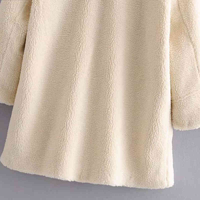Fashion Solid Teddy Coat Women Winter Pockets Fleece Casual Mid Length Jackets Long Sleeve Lamb Fur Jacket Manteau Femme 210515