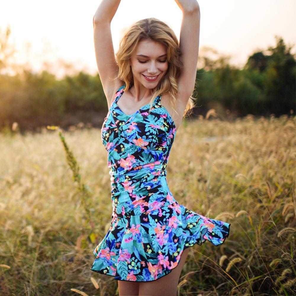 Julysand Women's Skirt Swimsuit Purple Flower Swimwear Dress Ruffle Plus Size High-end Lady BathingSuit 210702