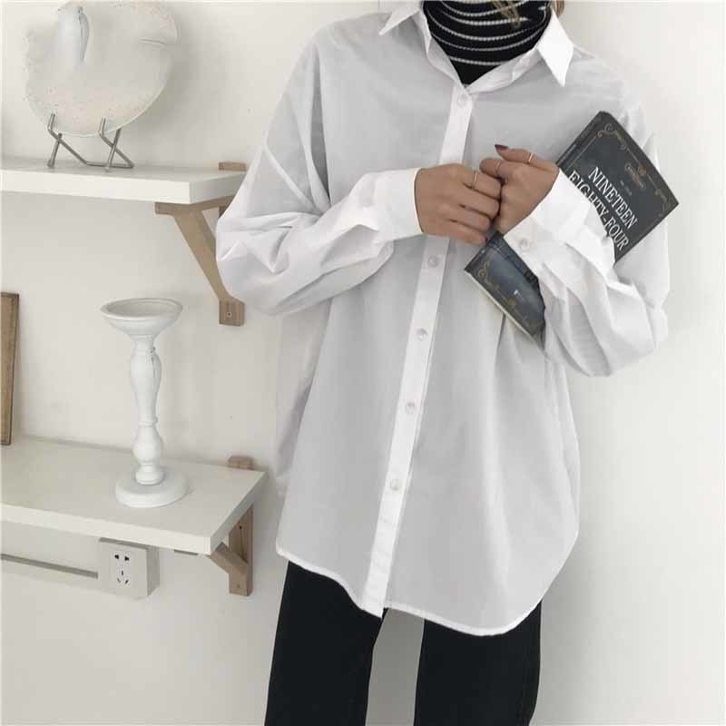 Casual All-Match Women Tops Shirts Korean White Loose Button Office Lady Blouses Blusas Mujer De Moda 10237 210518