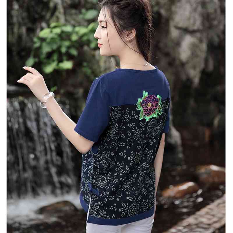 fashion floral embroidery women shirt blouse short-sleeve 's clothing plus size loose tops blusas D824 30 210506