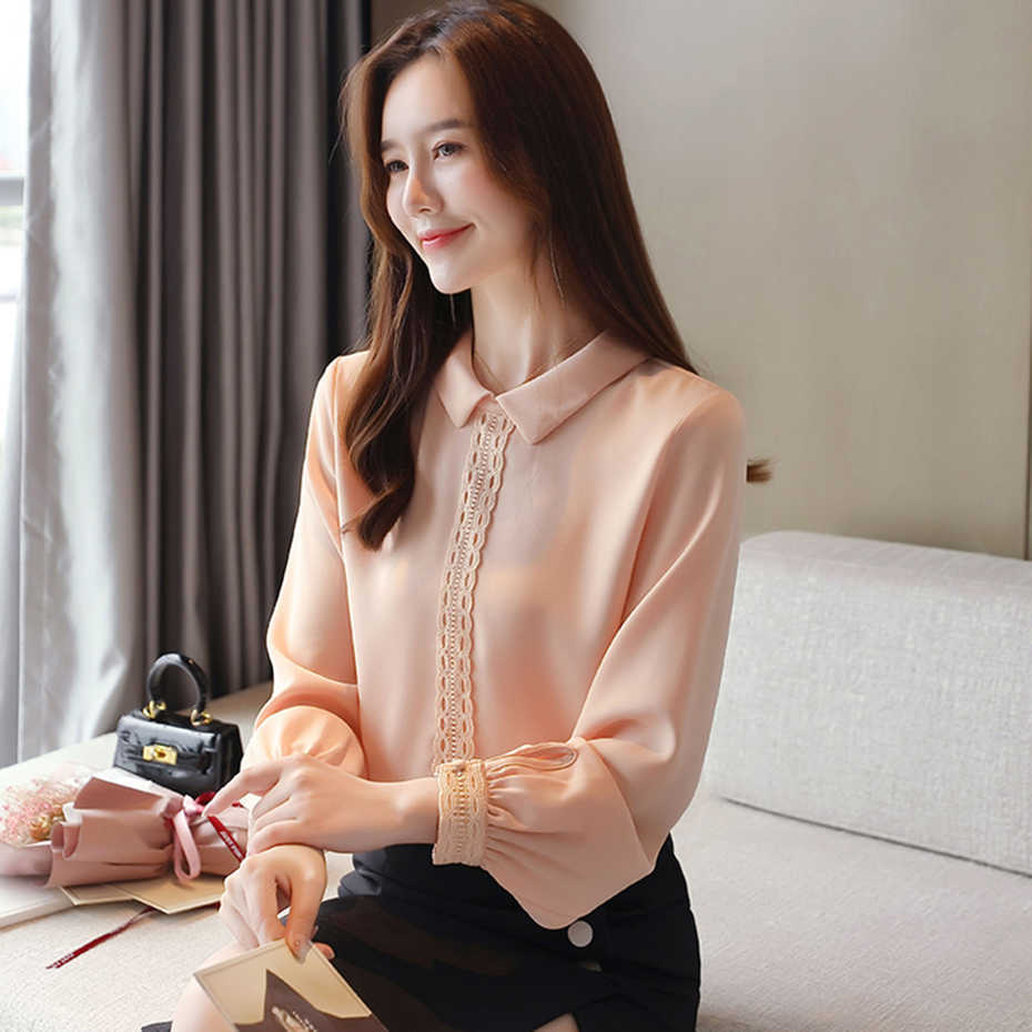 White Blouse Women Fall Spring Long Sleeve Back Button Shirts Pulls Lantern Workwear Elegant Tops Plus Size S-2XL 210601