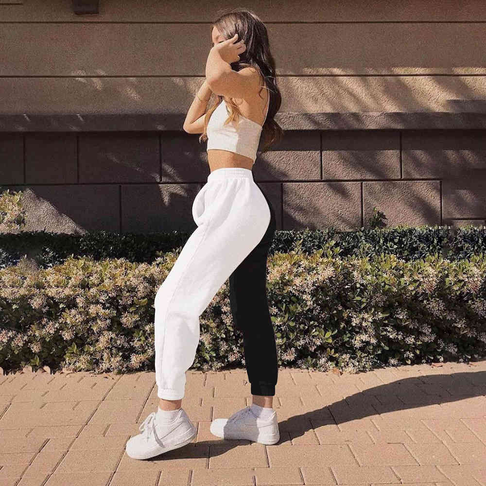 Women Pant Black White Color Matching High Waist Casual Pants All Match Trousers Fashion 210513