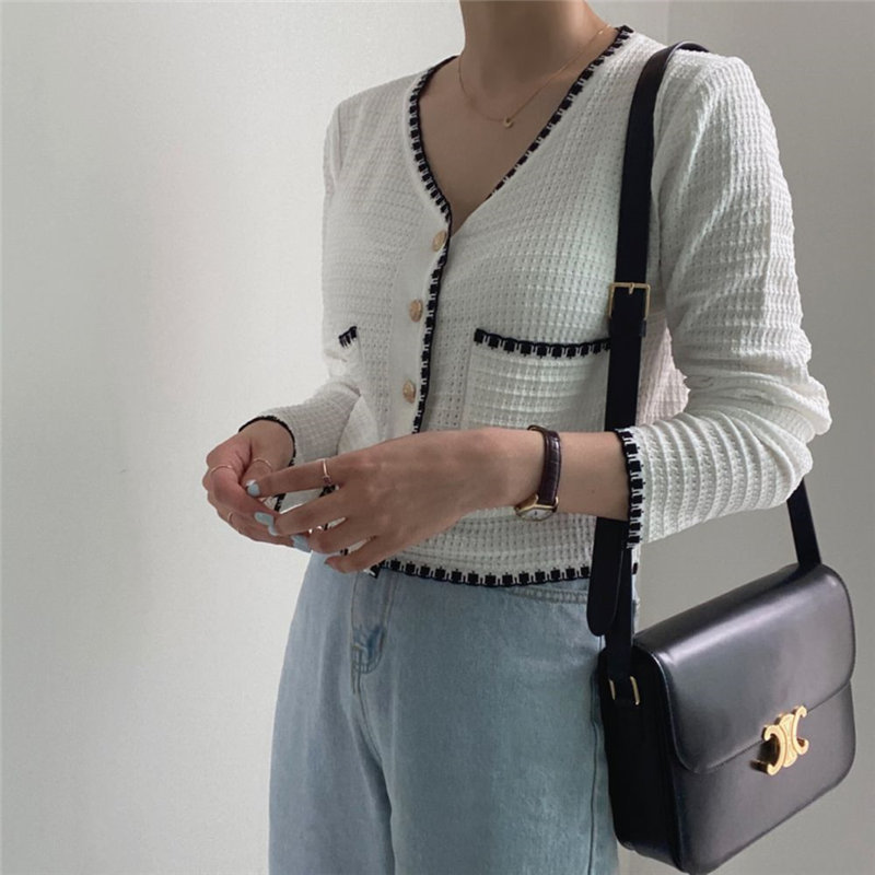 Loose Knitted Chic High Waist Basic Women V-Neck Autumn Office Lady Work Cardigans Sweaters Female Tops 210421