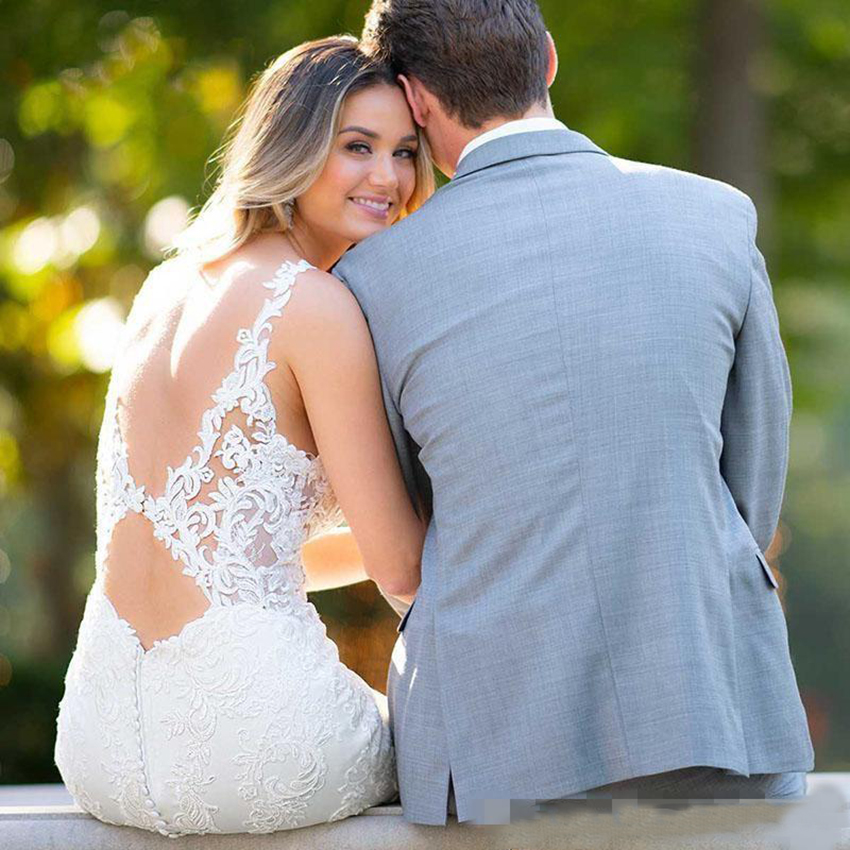 2024 Beach Wedding Dresses Bridal Gown Spaghetti Straps Mermaid Lace Applique Sweep Train Backless Custom Made Vestido de novia