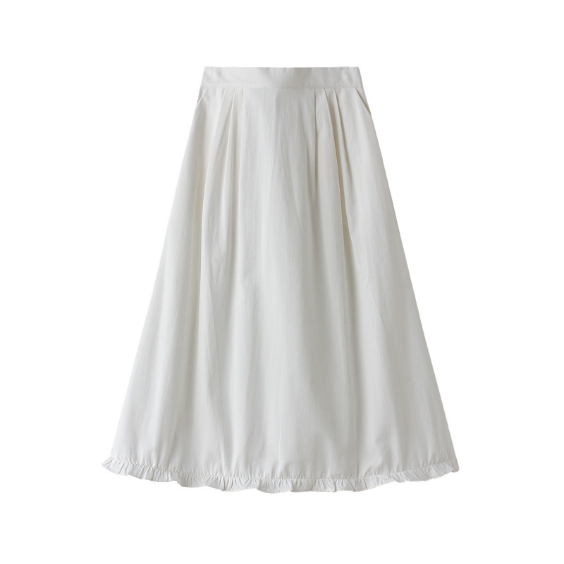 Women Skirts for Spring Summer Sweet grils 100% Cotton Womens A-line long pleated with reffules bottoms skirts 210524