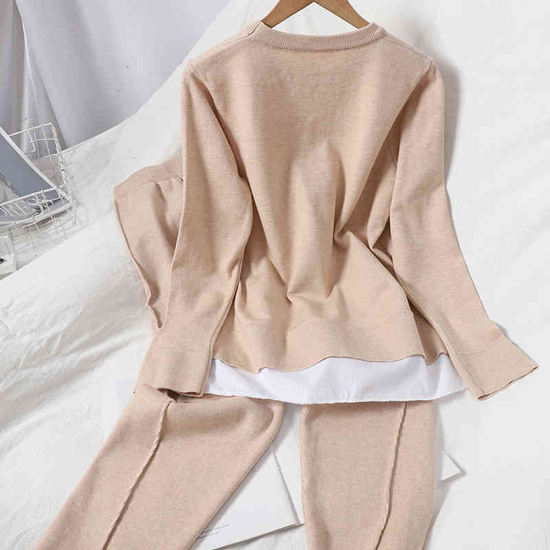 Neploe 2 Piece Outfits for Women Pants and Top Knitted Casual Suit Tracksuit Temperament Fall Clothes Female Two Piece Set 4G024 210422
