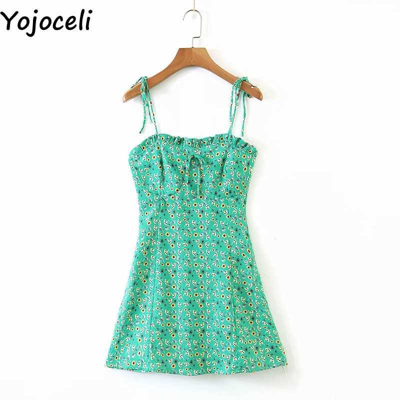 Yojoceli Elegant ruffle print floral dres Summer beach casual daily short Strap white female sun vestidos 210609