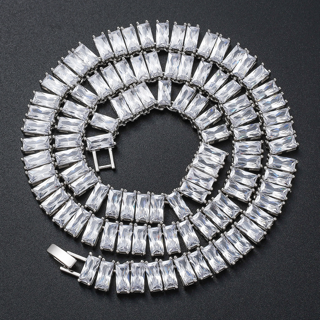 Iced Out Bling AAA Square Zircon Baguette Tennis Chain Necklace Party Punk White Gold New Fashion Hip Hop Necklaces Jewelry Bijoux Collier Gifts for M