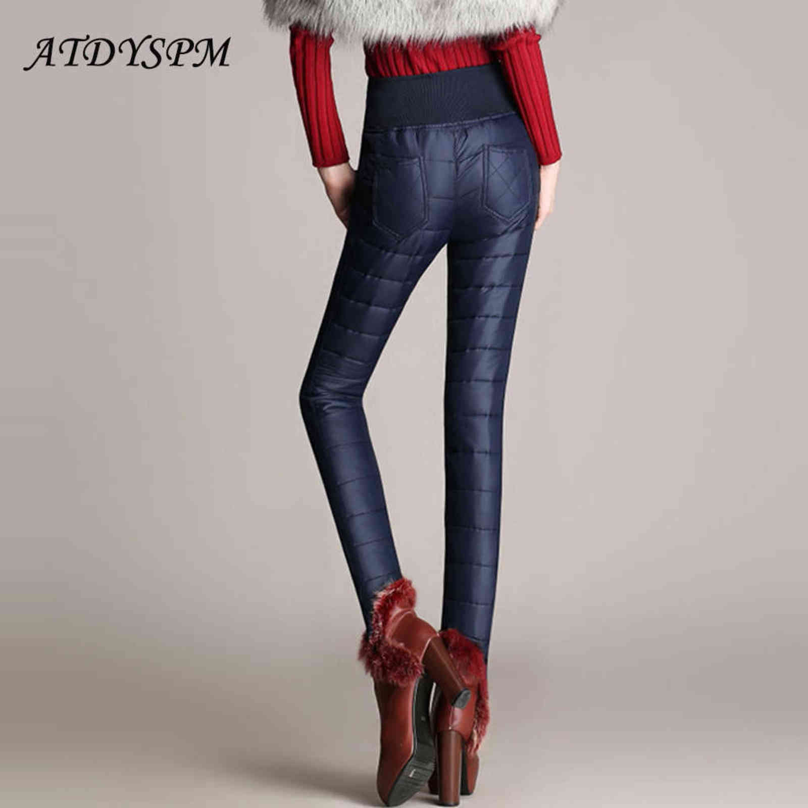 Women Winter Pants High Waist Velvet Thick Warm Down Trousers Fashion Straight With Zipper Plus Size Sweatpants 211115