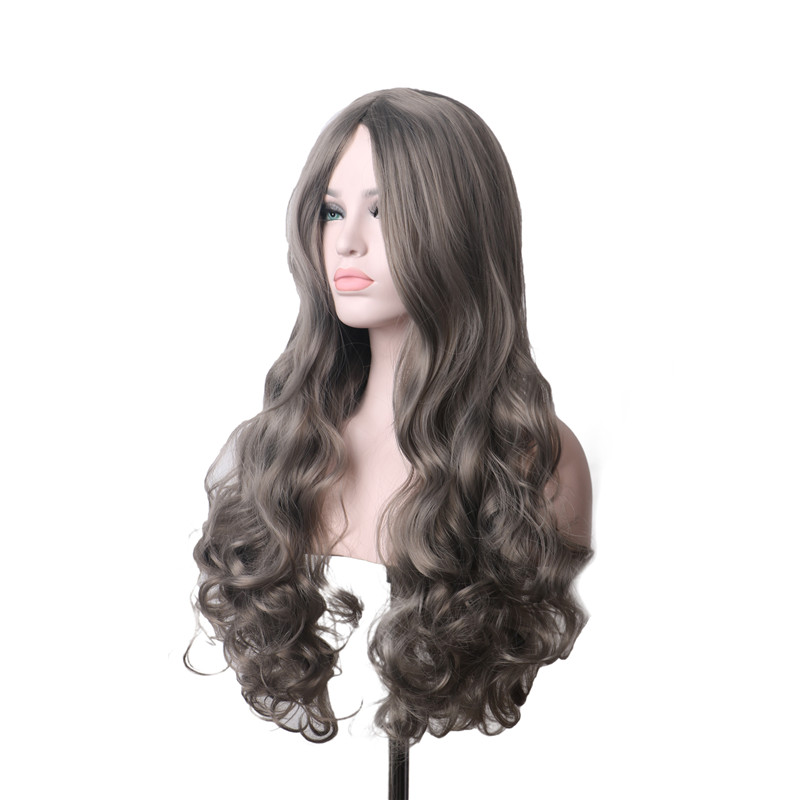 WoodFestival Wavy Synthetic Grey Wig Long Hair Colored Cosplay Wigs For Women Blonde Ombre Pink Purple Brown White Blue Green