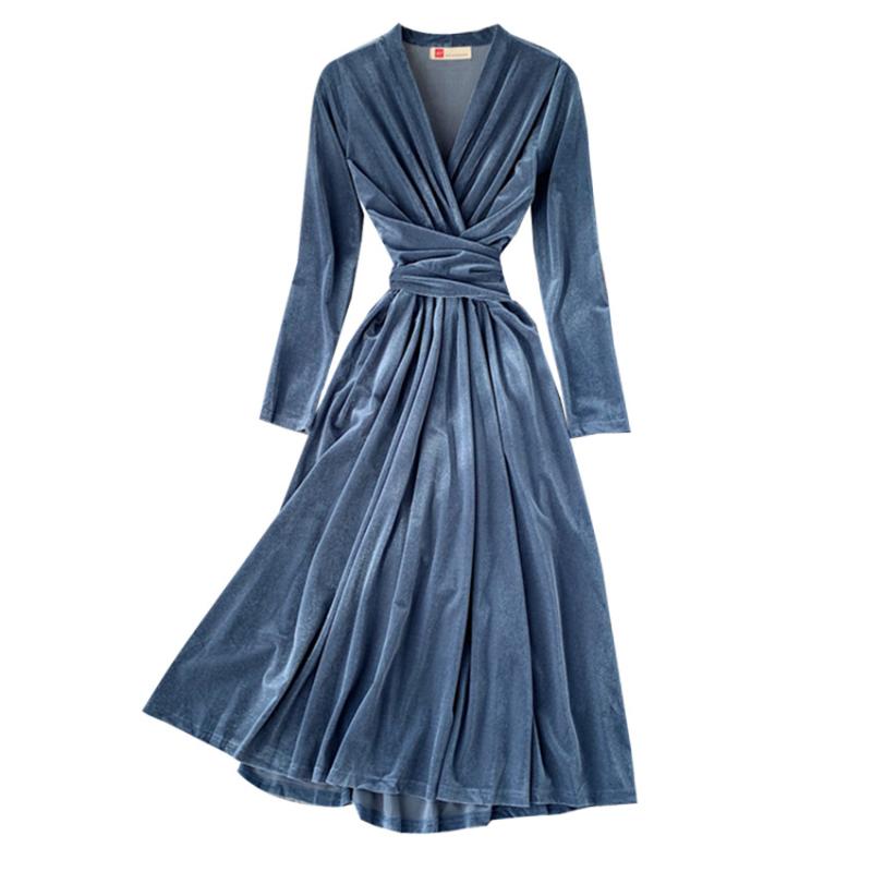 Casual Dresses Autumn Winter Vintage Women Long Sleeve Gold Velvet Dress Cross Strap Elegant French Lady Maxi Dressess Vestidos 978, Black
Casual Dresses Autumn Winter Vintage Women Long Sleeve Gold Velvet Dress Cross Strap Elegant French Lady Maxi Dressess Vestidos 978, Black