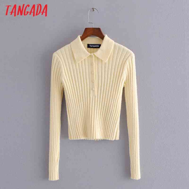 Women Fashion Elegant Knitted Sweater Jumper Turn Down Collar Female Pullovers Chic Tops 3H176 210416