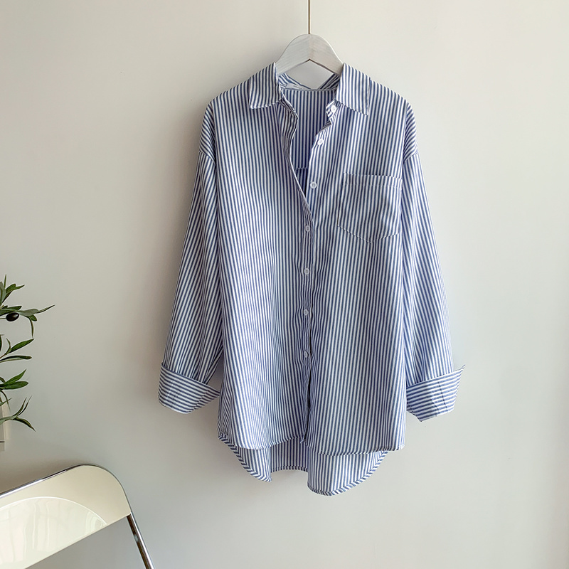 Office Ladies Striped Shirt Blouses Women Casual Cotton Female Shirts Tops Single-breasted Loose Blouse Femme Blusas 13057 210427