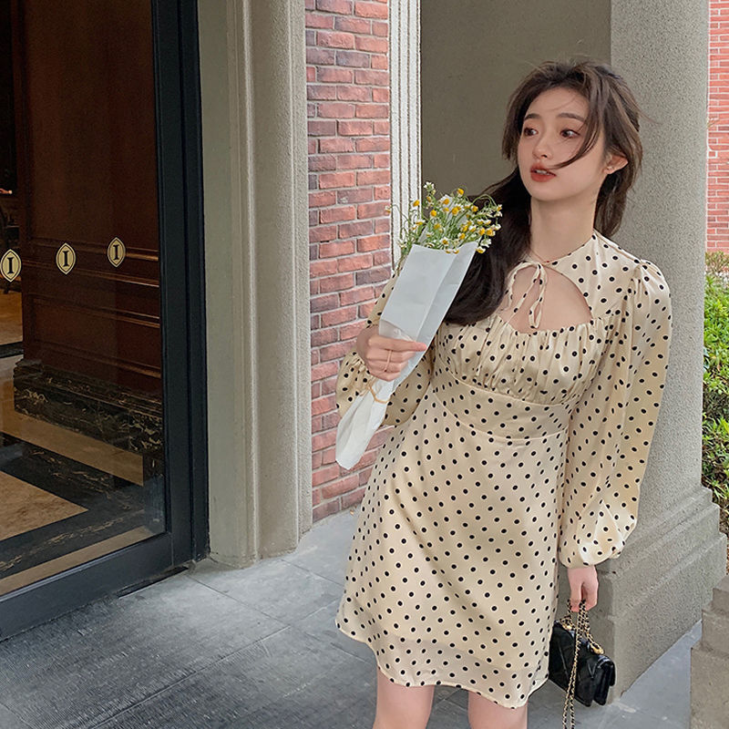 Summer Dress Female Vintage Elegant High Waist Dot Puff Sleeve Dress Evening Party Casual Chic Kawaii Women Korea Style 210521