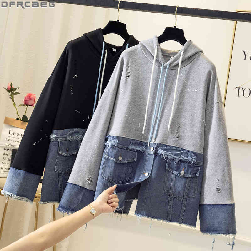 Women's Jackets 5XL Harajuku Plus Size Oversized Denim Jacket Women Black Gray Hoodies Sweatshirt Patchwork Jeans Loose Autumn Ove
Women's Jackets 5XL Harajuku Plus Size Oversized Denim Jacket Women Black Gray Hoodies Sweatshirt Patchwork Jeans Loose Autumn Ove