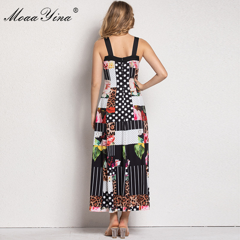 Fashion Dress Summer Women's dress spaghetti strap Beaded Floral Print Bohemia Vacation Maxi Dresses 210524