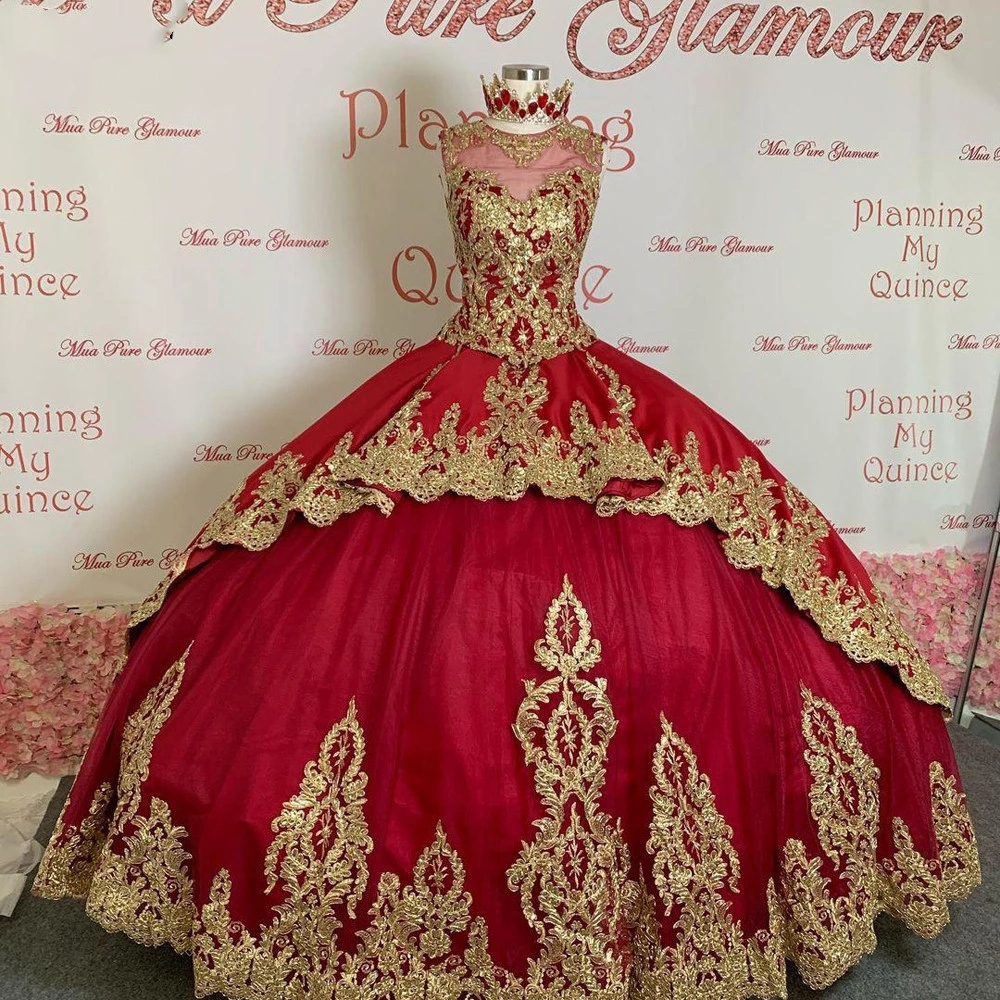 Stunning Gold Lace Embroidery Ball Gown Quinceanera Prom Dresses Burgundy Sheer neck Keyhole Back XV Mexican Charro 2022 Evening party dress Vestidos 15 Anos, Light yellow
Stunning Gold Lace Embroidery Ball Gown Quinceanera Prom Dresses Burgundy Sheer neck Keyhole Back XV Mexican Charro 2022 Evening party dress Vestidos 15 Anos, Light yellow