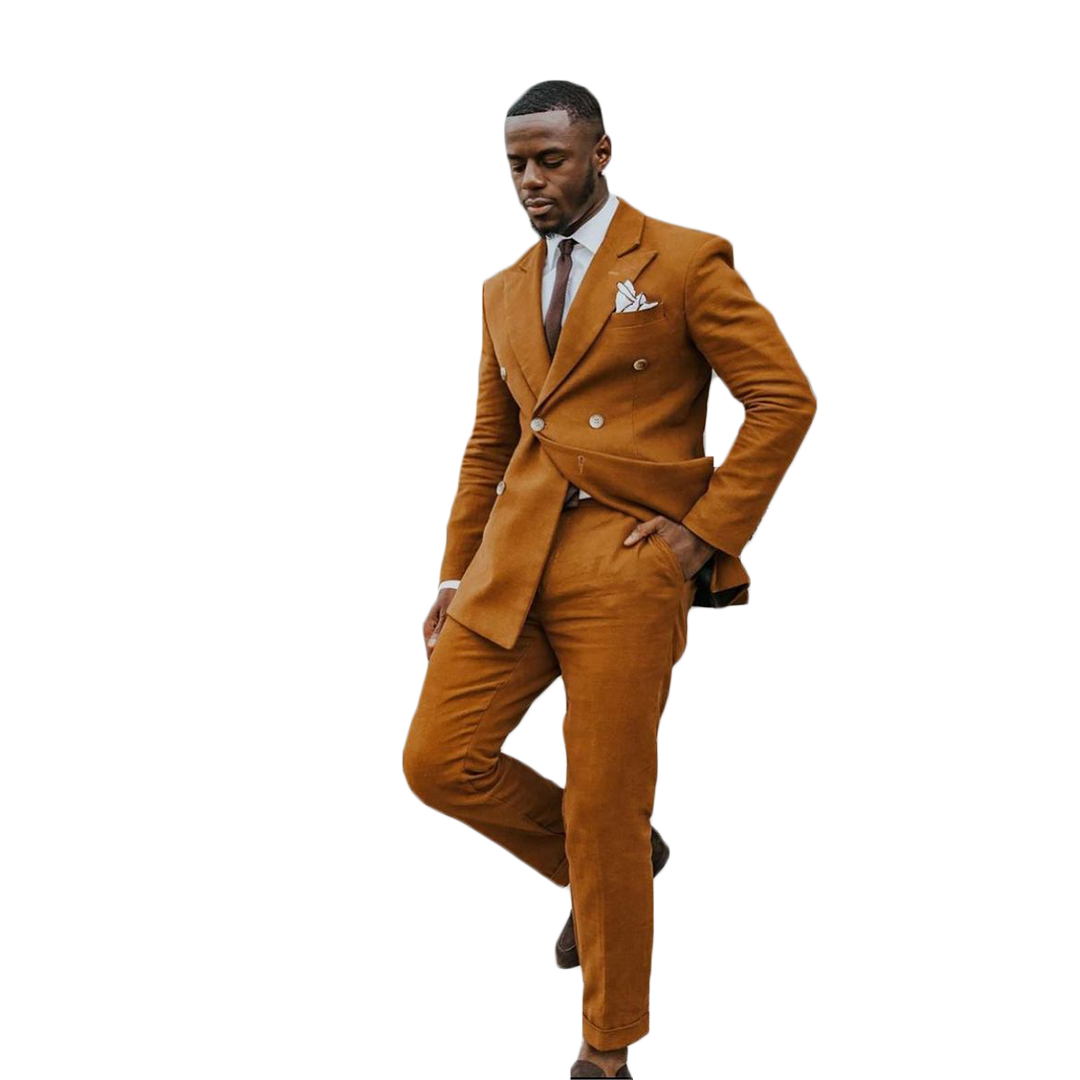 Fashion Double Breasted Mens Customized Wedding Tuxedos Peaked Lapel Groom Wear Dinner Prom Party Blazer (Jacket+Pants)