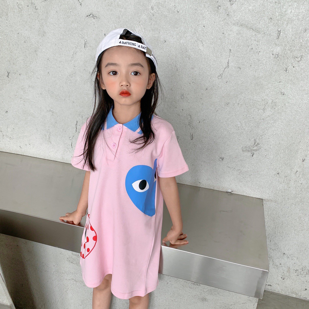 Summer baby girls polo dress kids Girls Turn Collar Short Sleeve casual Dresses Children Cotton sport clothes