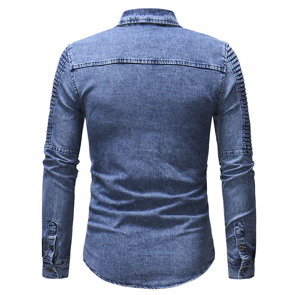 Spring Autumn High Quality Denim Shirt Men Casual Long Sleeve Fit Slim Personality Pocket Black Blue Shirt plus size 3XL 210410