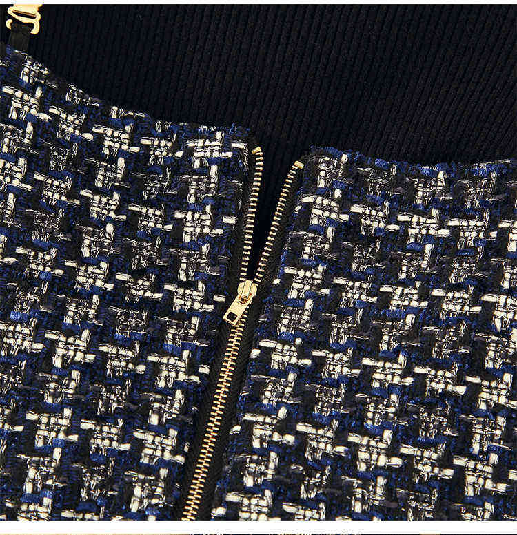 Fall Winter Diamond Button Tweed 2 Piece Set Female High Quality Chain Vest Crop Top Long Skirts Black Sweater Suits 211109