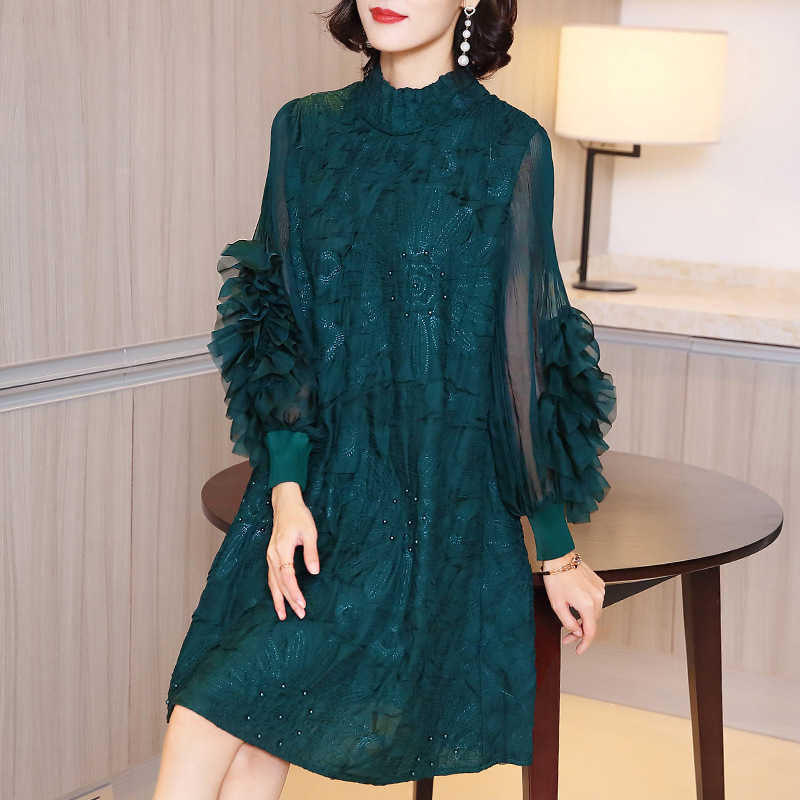 VANOVICH Embroidery Summer and Spring Women Dress 's Pluz Size Long Sleeve Solid Color Fashion Clothes 210615