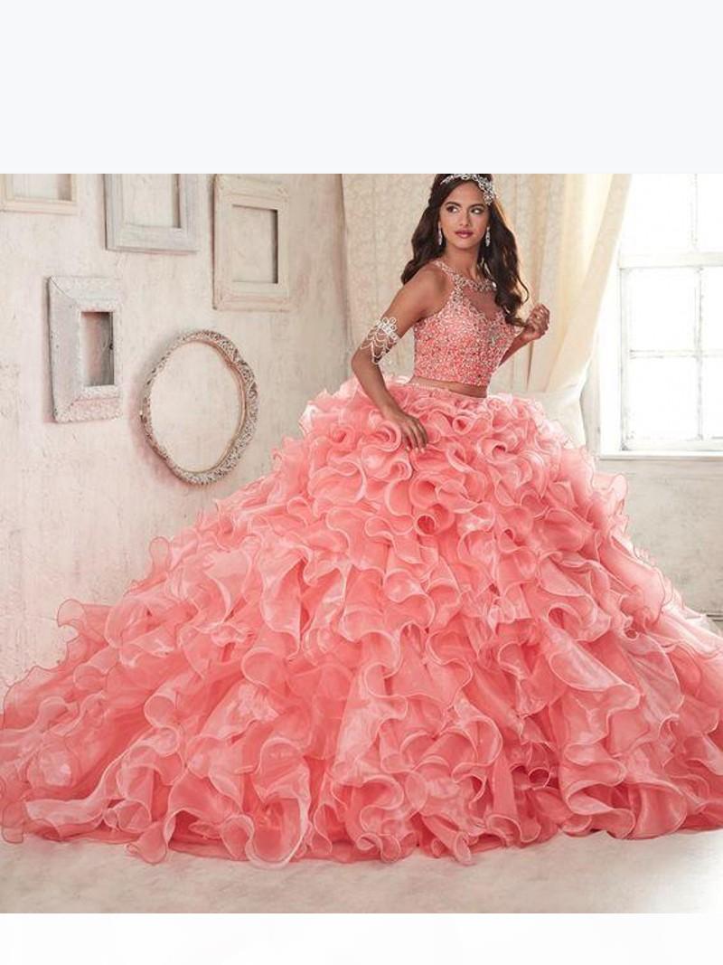2018 New Modest Ruffles Sweet 16 Ball Gown Plus Size Masquerade Sheer Prom Occasion Dress Coral Lace Organza Two Pieces Quinceanera Dresses, Same as picture
2018 New Modest Ruffles Sweet 16 Ball Gown Plus Size Masquerade Sheer Prom Occasion Dress Coral Lace Organza Two Pieces Quinceanera Dresses, Same as picture