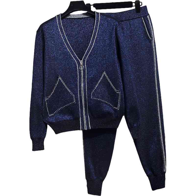 Women's Tracksuits Set Autumn Fashion Bright silk Long sleeve Knitted Cardigan Sweater + Casual Pants Two Piece Tide G508 U1H4, Blue
Women's Tracksuits Set Autumn Fashion Bright silk Long sleeve Knitted Cardigan Sweater + Casual Pants Two Piece Tide G508 U1H4, Blue