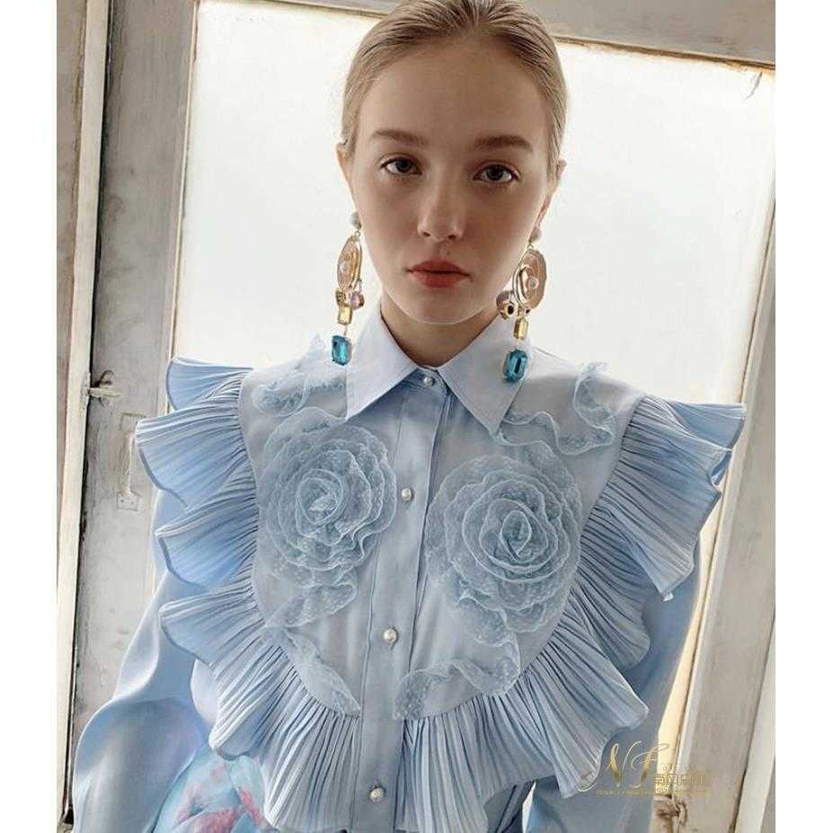 Spring Design Retro Three Dimensional Appliques Pleated Ruffle Patchwork Full Shirts Straight Women Tops 210615, Blue
Spring Design Retro Three Dimensional Appliques Pleated Ruffle Patchwork Full Shirts Straight Women Tops 210615, Blue