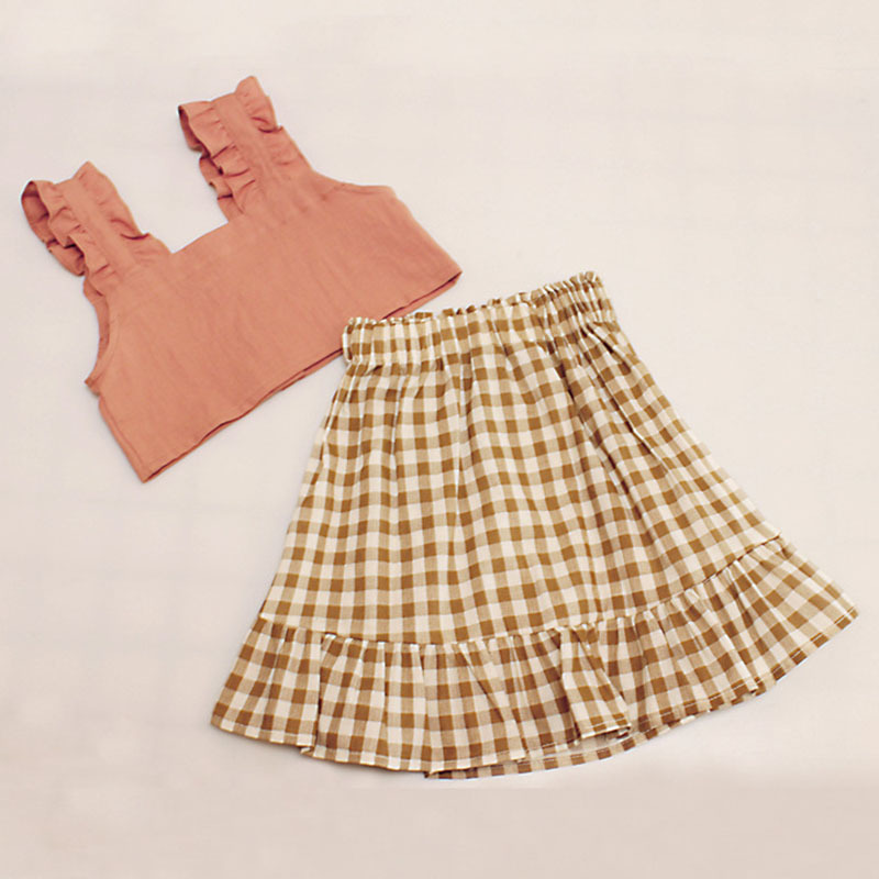 Summer Baby Girls Braces Vest + Grid Skirt Set Kids Girl Princess Dress Suit Clothing Casual Fashion 210521