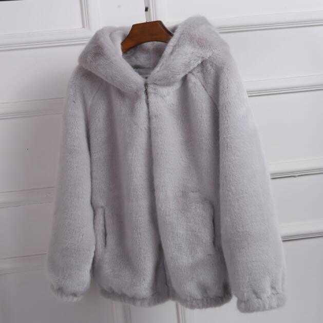 Fur Coat Women's Winter Korean Short Female Warm Loose Plush Hooded Thick Coat Jacket Overcoat Artificial Fur 211019